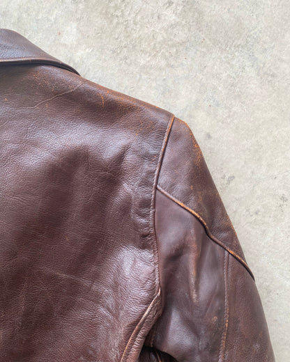 1980S BROWN/MAROON SCHOTT LEATHER JACKET (S/M)