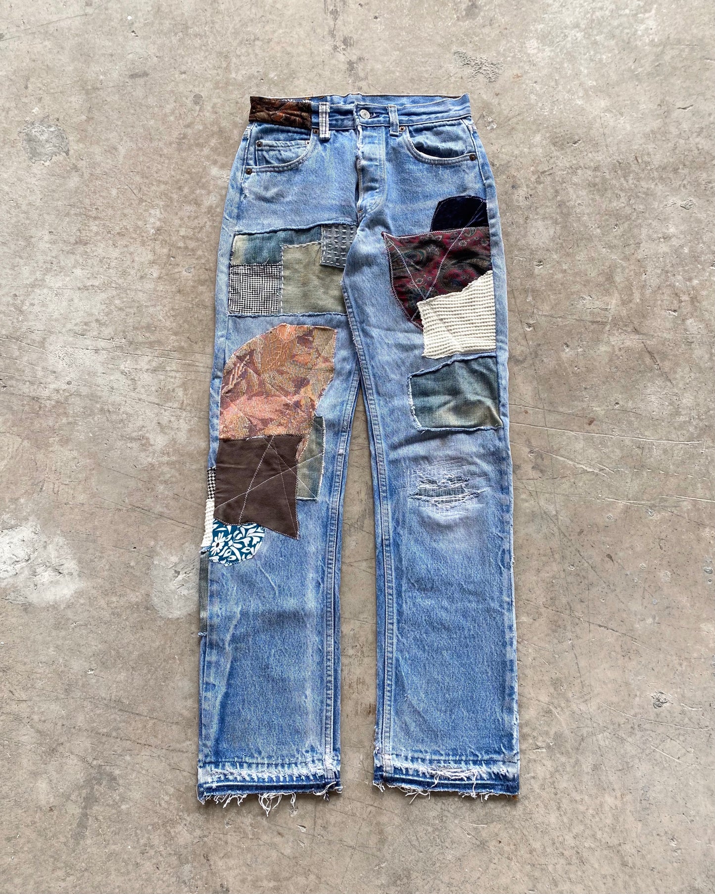 1980S PATCHWORK LEVI'S 501 RELEASED HEM JEANS (29X33)