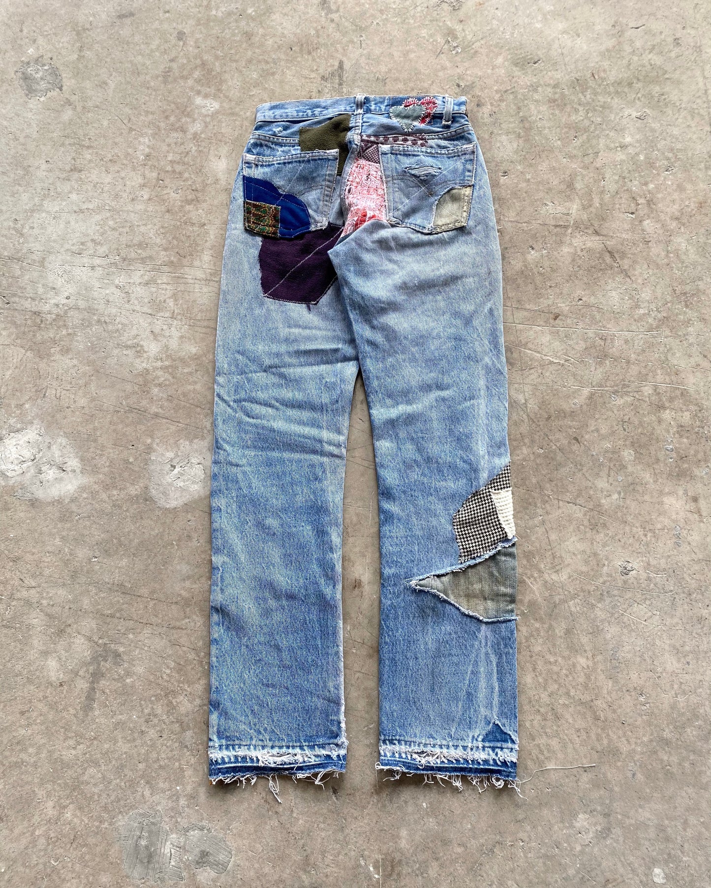 1980S PATCHWORK LEVI'S 501 RELEASED HEM JEANS (29X33)