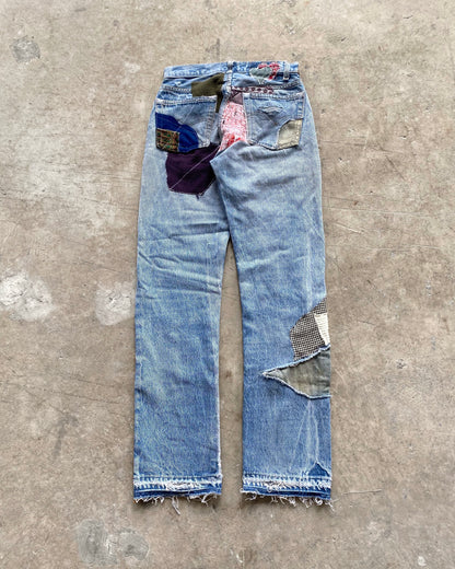 1980S PATCHWORK LEVI'S 501 RELEASED HEM JEANS (29X33)