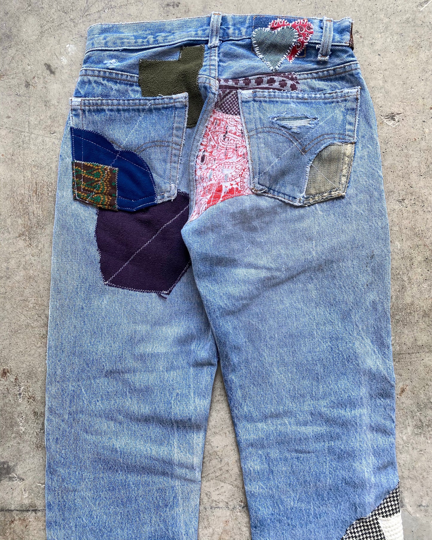 1980S PATCHWORK LEVI'S 501 RELEASED HEM JEANS (29X33)