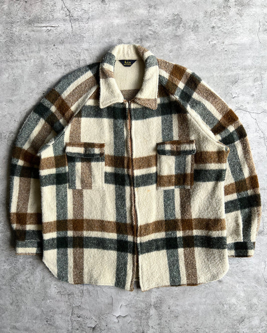 1960S WOOL PLAID ZIP-UP RAGLAN FLANNEL (L)