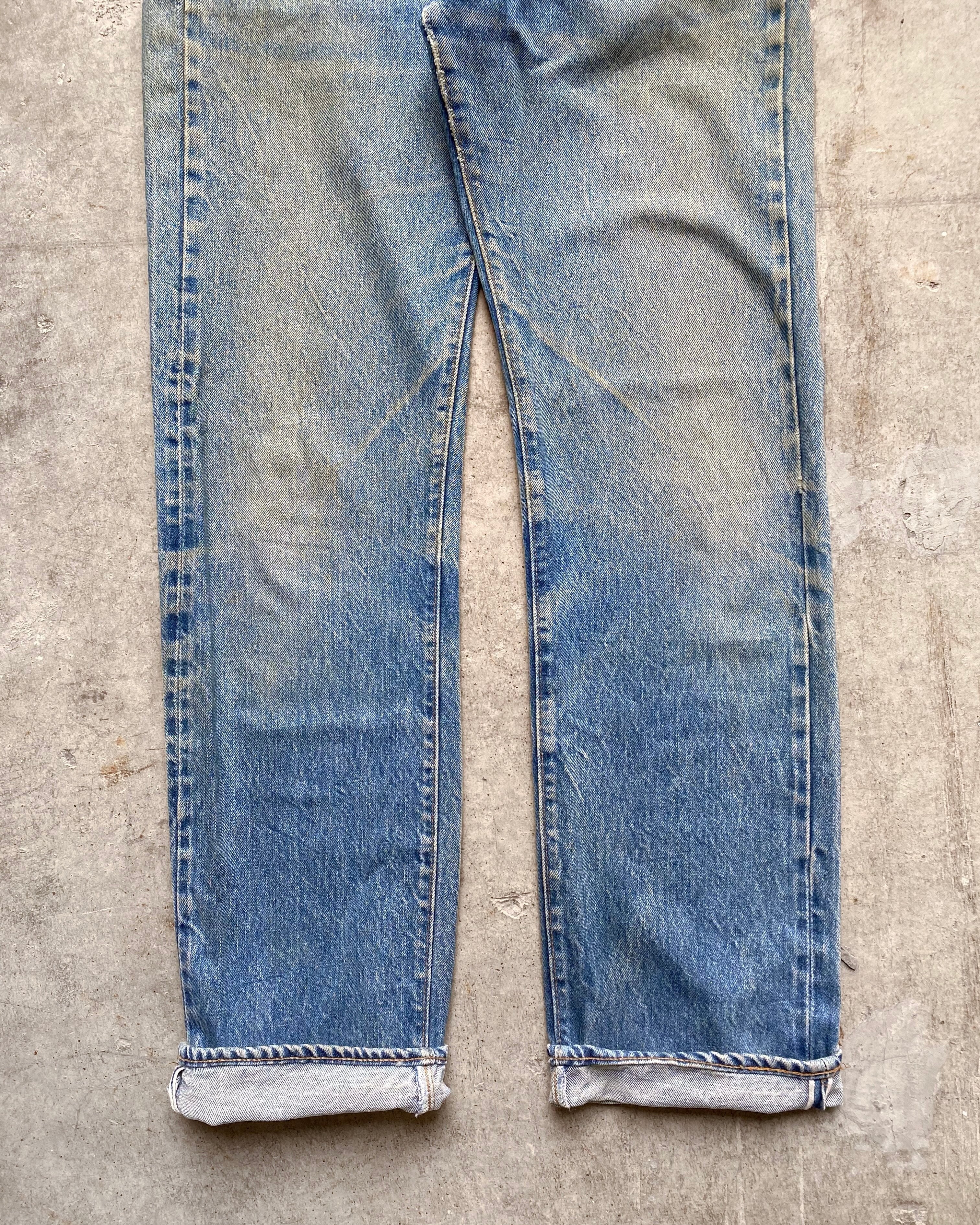 1980S FADED MUD WASHED LEVI'S 501 SELVEDGE JEANS (30X32)
