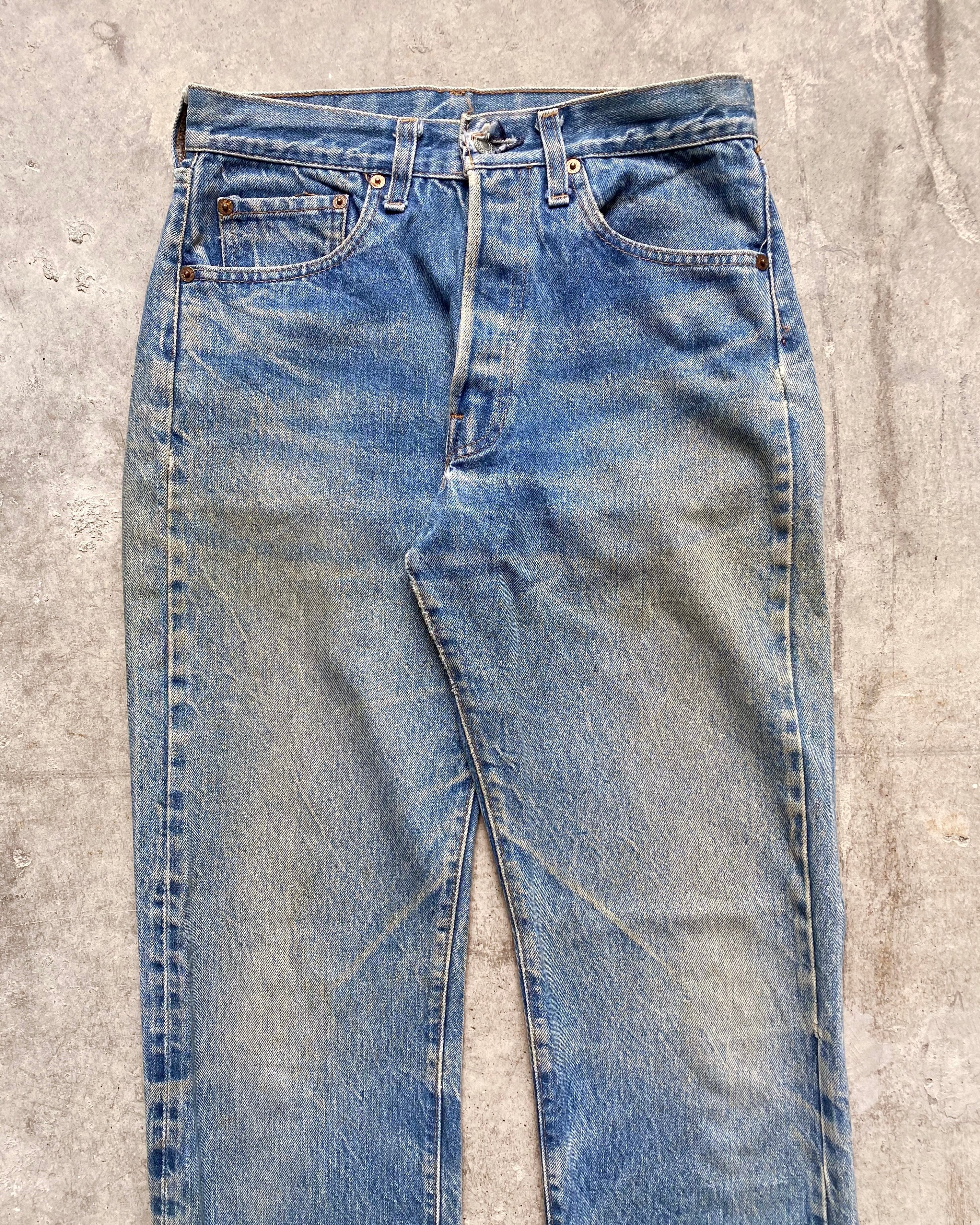 1980S FADED MUD WASHED LEVI'S 501 SELVEDGE JEANS (30X32)