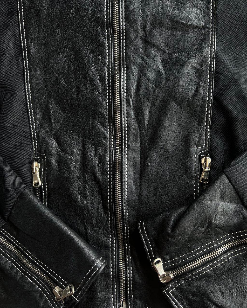 1990S ARTICO LEATHER MULTI-PANEL ZIP-UP CROPPED JACKET (M)