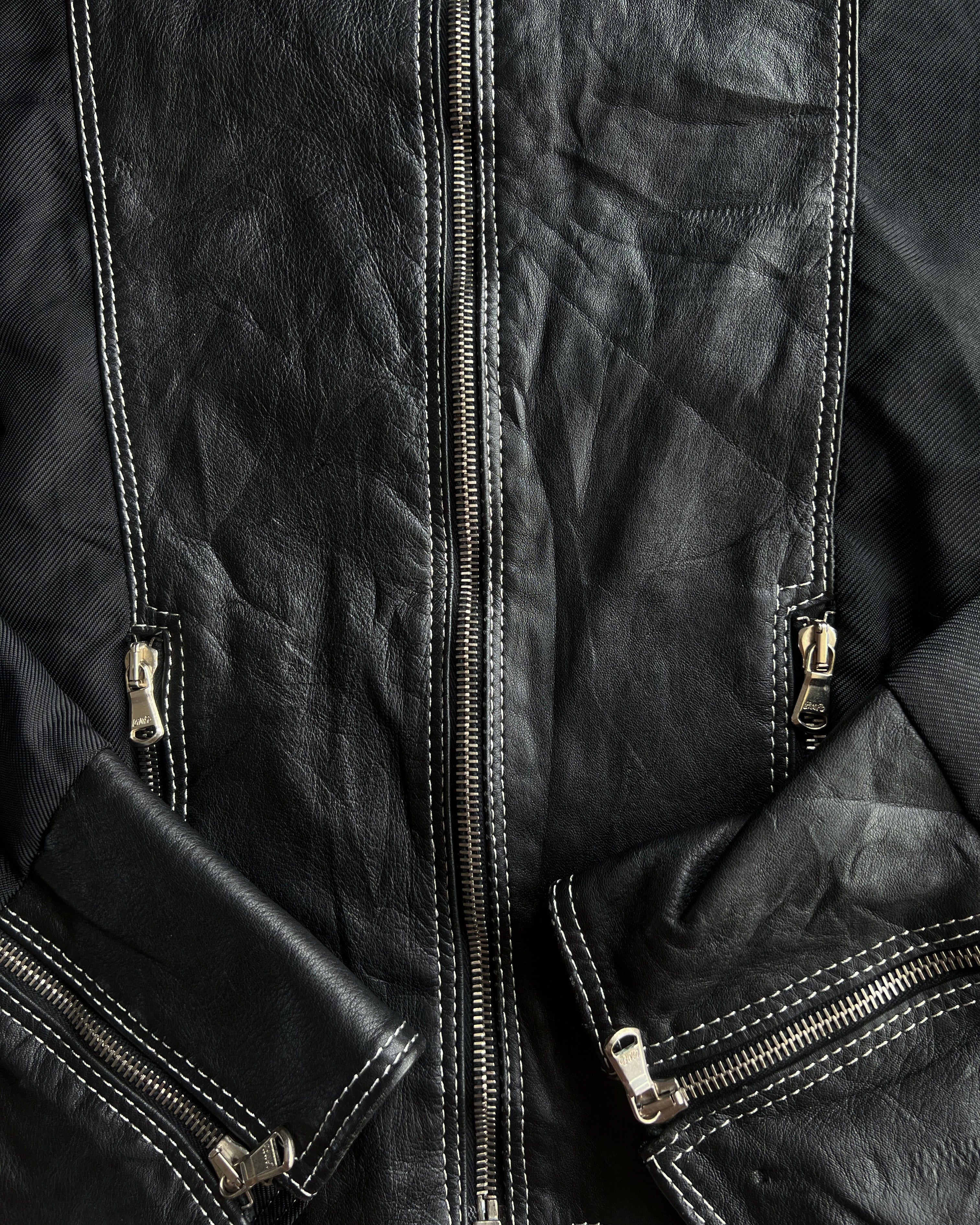1990S ARTICO LEATHER MULTI-PANEL ZIP-UP CROPPED JACKET (M)
