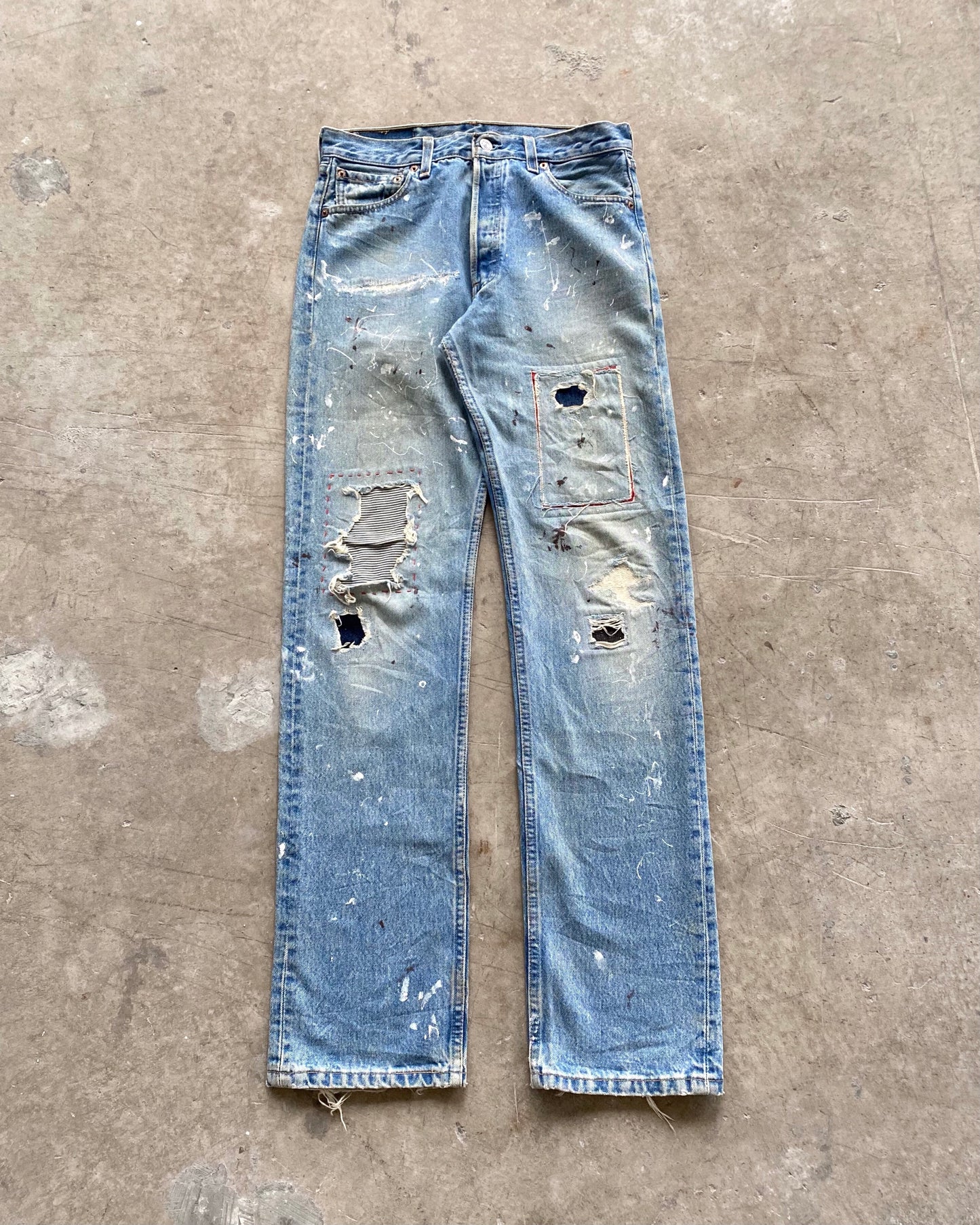 1990S PAINTED/REPAIRED LEVI'S 501 JEANS SIZE (30X34)