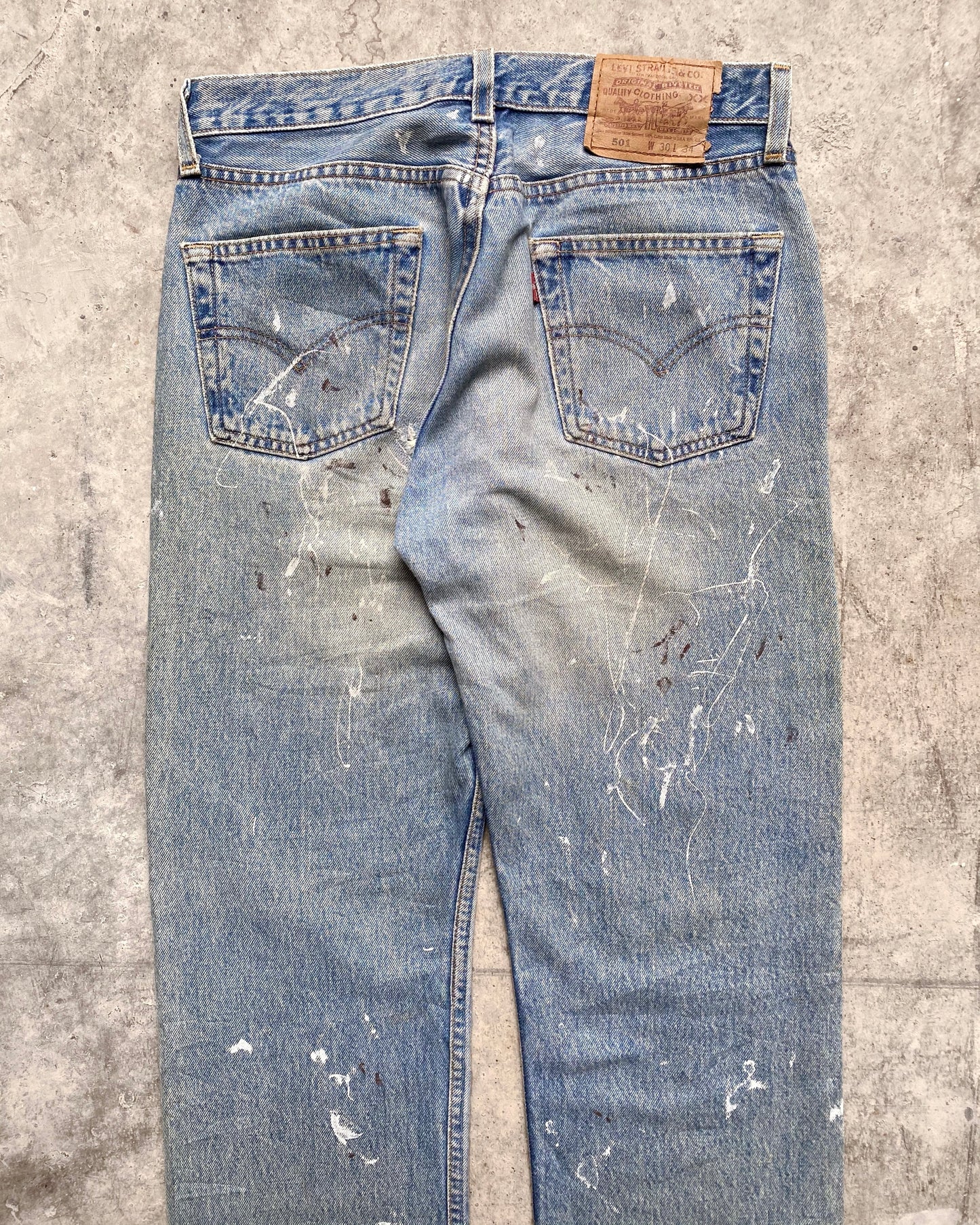 1990S PAINTED/REPAIRED LEVI'S 501 JEANS SIZE (30X34)