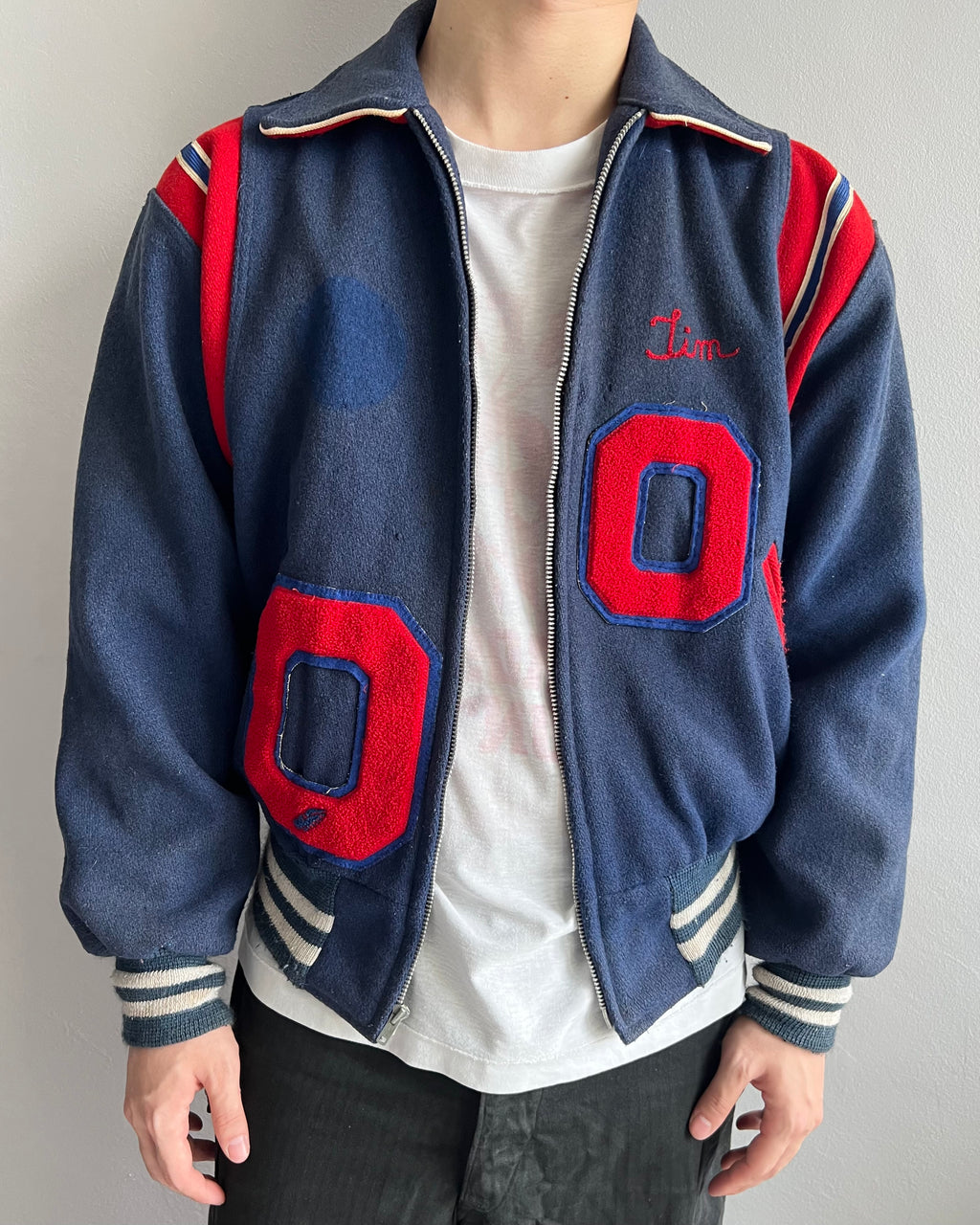 1980S FADED 'OCTORARA' LETTERMAN WOOL VARSITY JACKET (L)