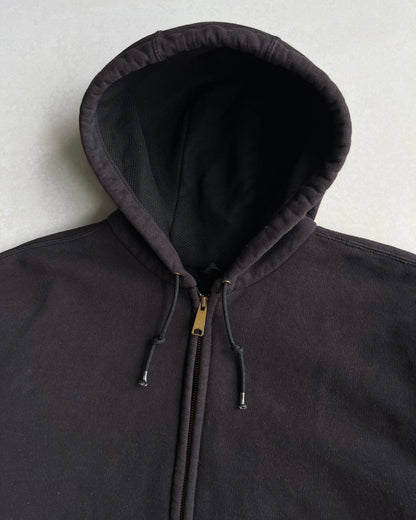1990S FADED BLACK CARHARTT HEAVYWEIGHT LOGO ZIP-UP HOODIE (XL)