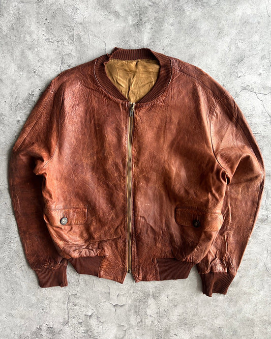 1970S FADED BROWN/MAROON LEATHER BOMBER JACKET (M/L)