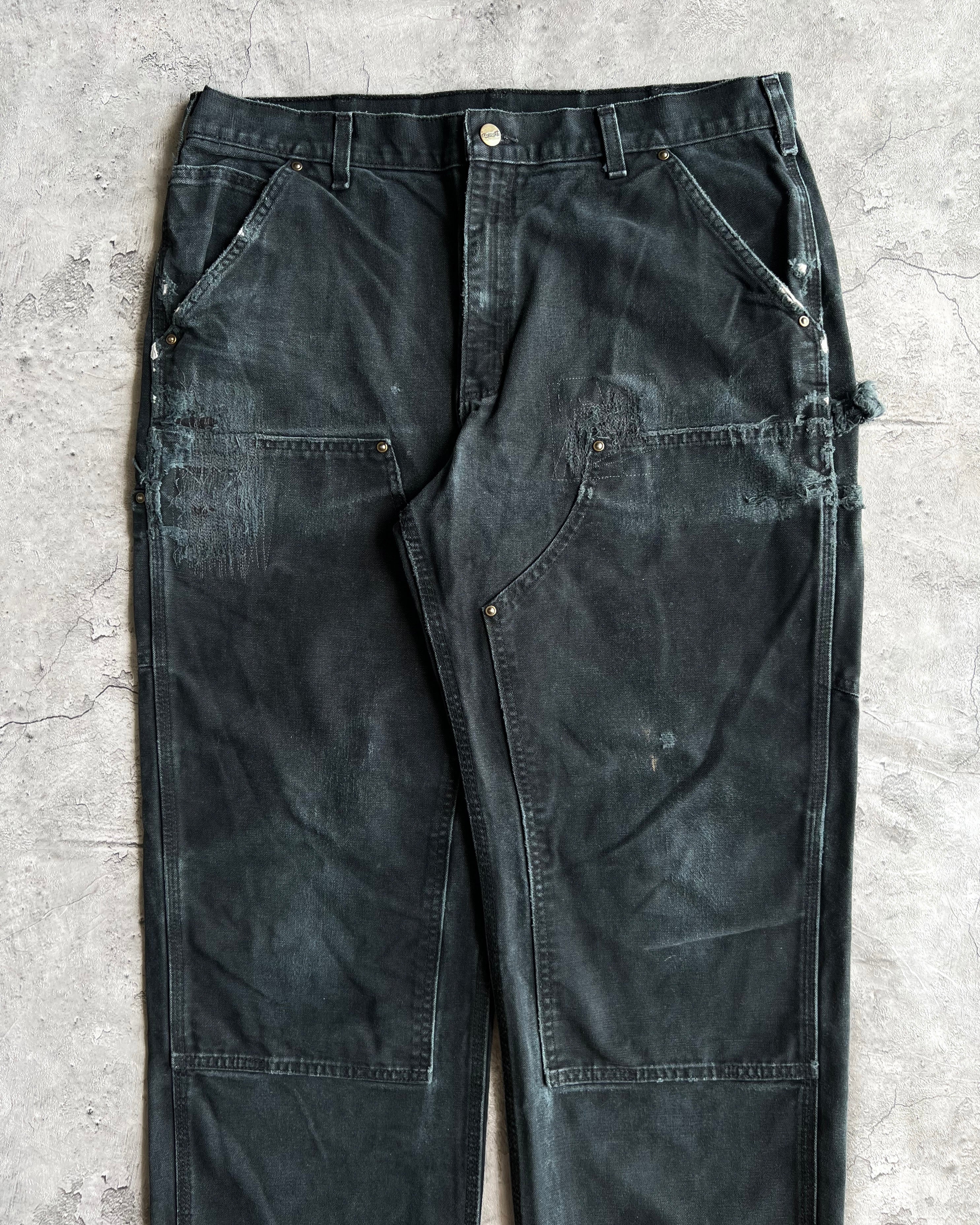 1990S FADED BLACK CARHARTT REPAIRED DOUBLE KNEE PANTS (36X30)