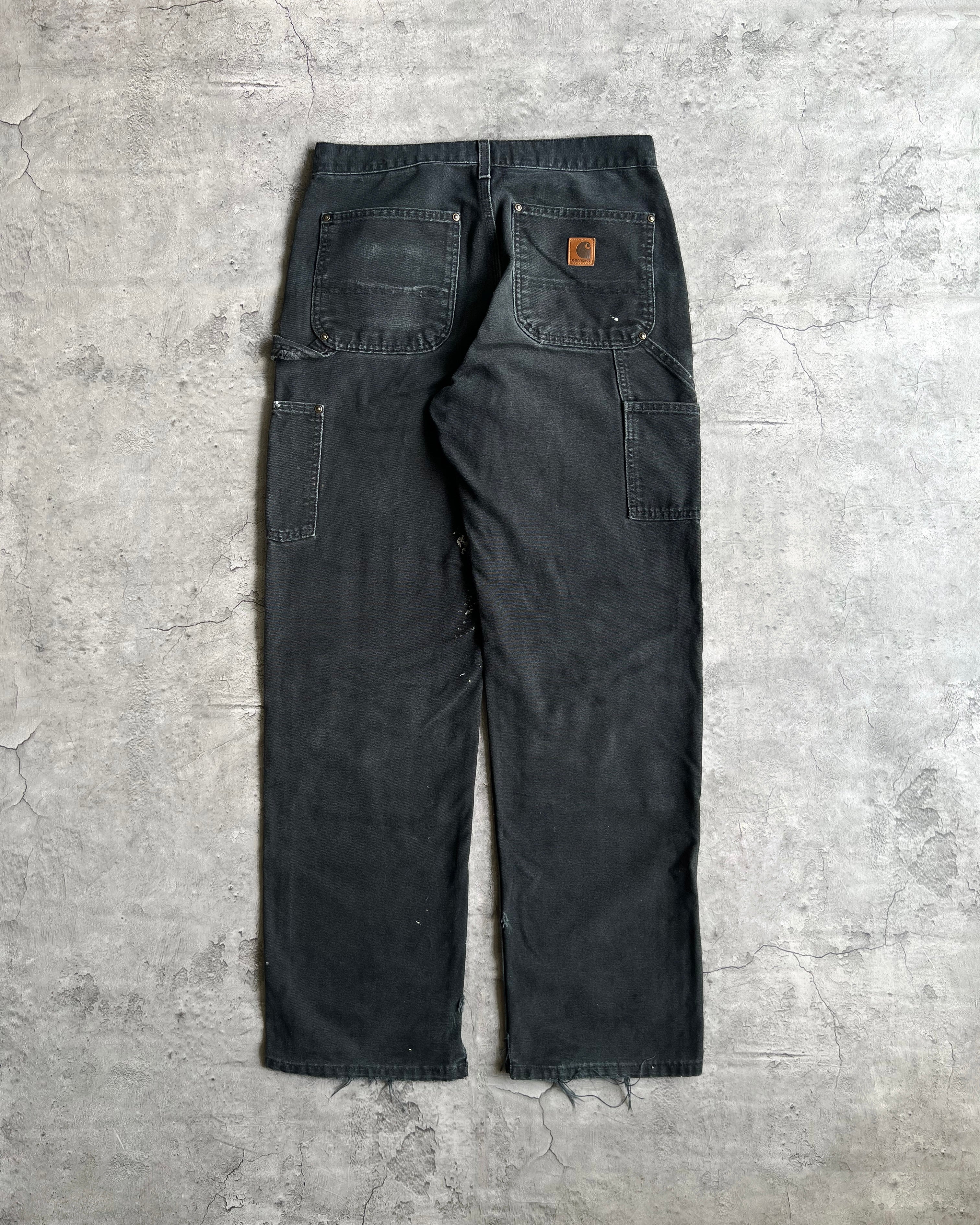 1990S FADED BLACK DISTRESSED CARHARTT DOUBLE KNEE PANTS (31X34)