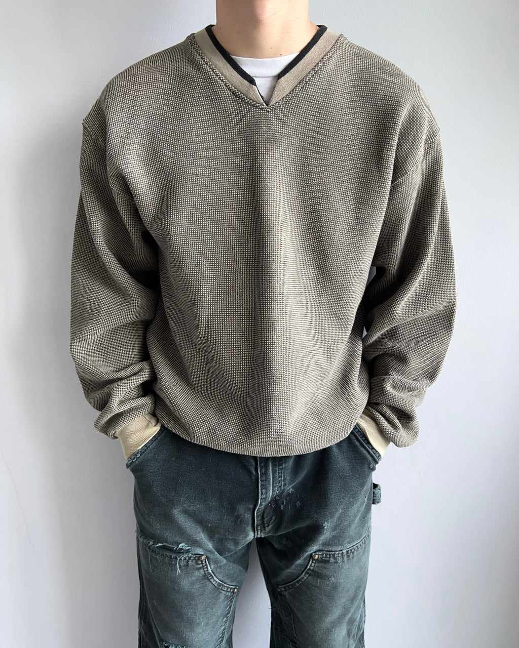 1990S EARTH TONE RUSSELL WAFFLE KNIT SWEATSHIRT (M)
