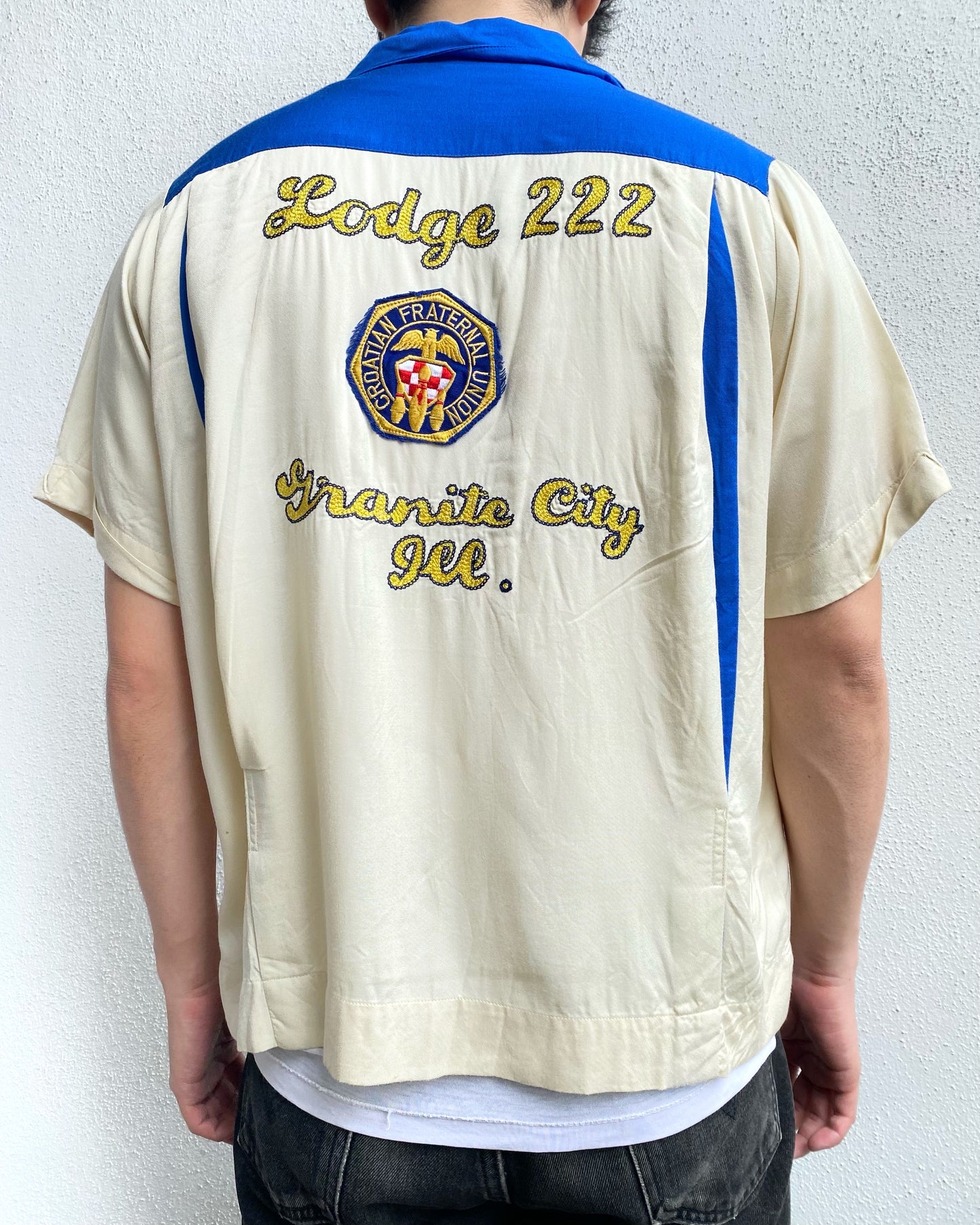 1970S 'LODGE 222' RAYON BOWLING SHIRT (M/L)