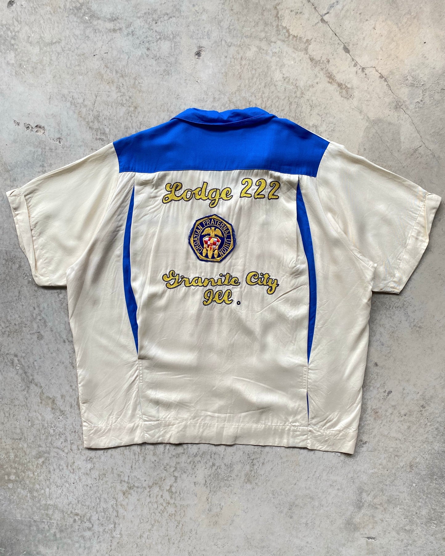 1970S 'LODGE 222' RAYON BOWLING SHIRT (M/L)