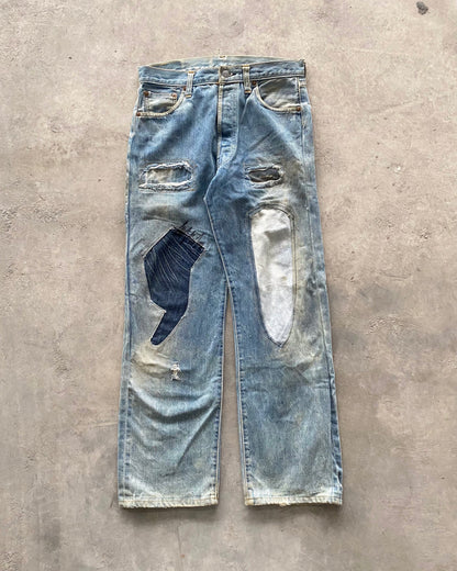 1990S LEVI'S 501 REPAIRED SELVEDGE JEANS SIZE (31X36)