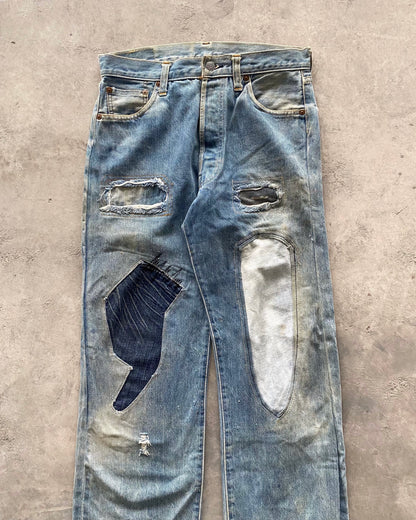 1990S LEVI'S 501 REPAIRED SELVEDGE JEANS SIZE (31X36)