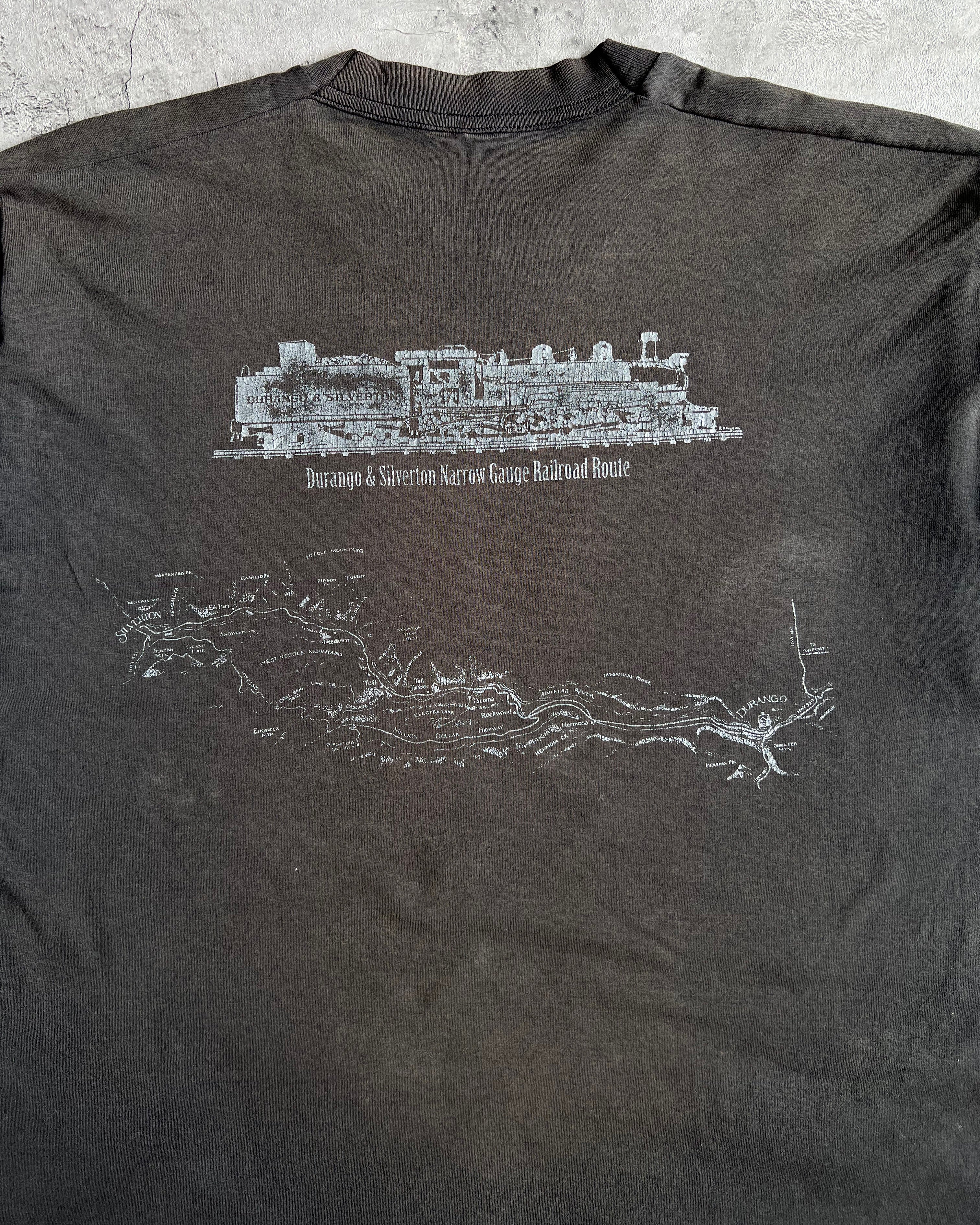 1990S FADED BLACK 'RAILROAD ROUTE' SINGLE STITCH TEE (XL)