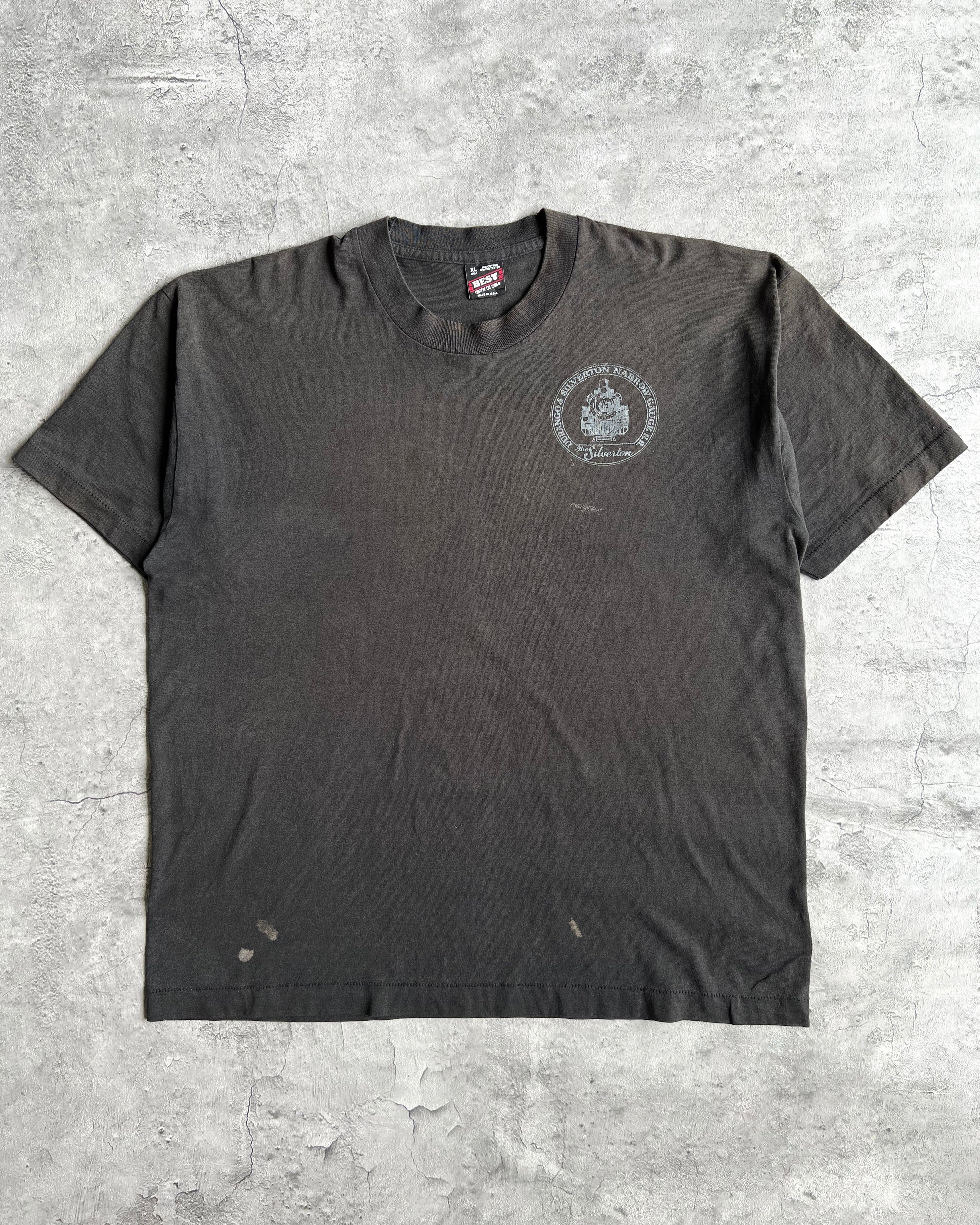 1990S FADED BLACK 'RAILROAD ROUTE' SINGLE STITCH TEE (XL)