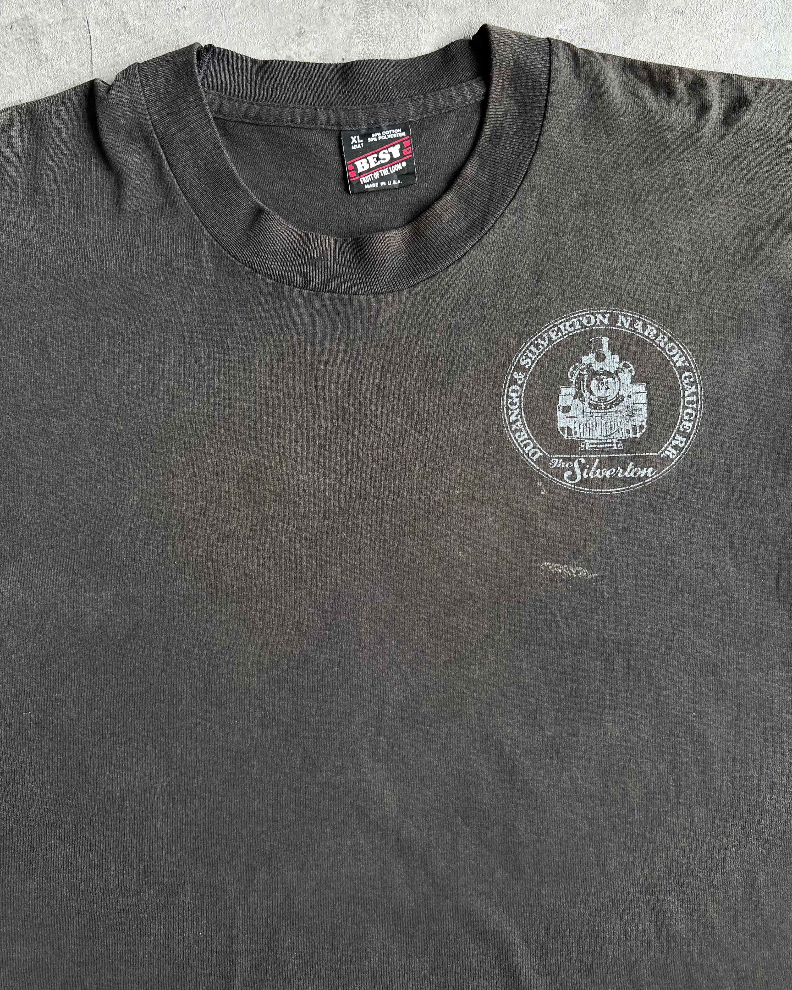 1990S FADED BLACK 'RAILROAD ROUTE' SINGLE STITCH TEE (XL)