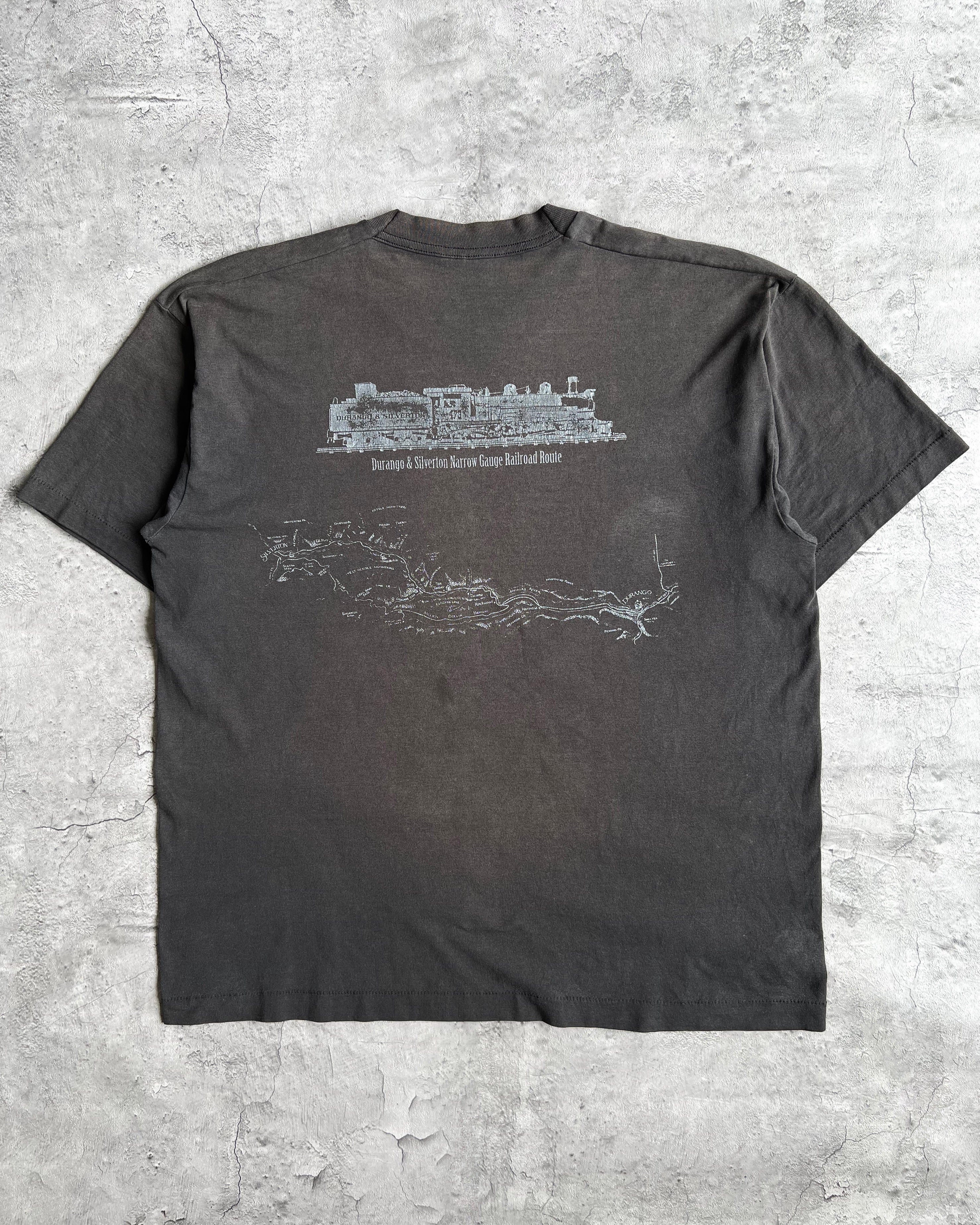 1990S FADED BLACK 'RAILROAD ROUTE' SINGLE STITCH TEE (XL)