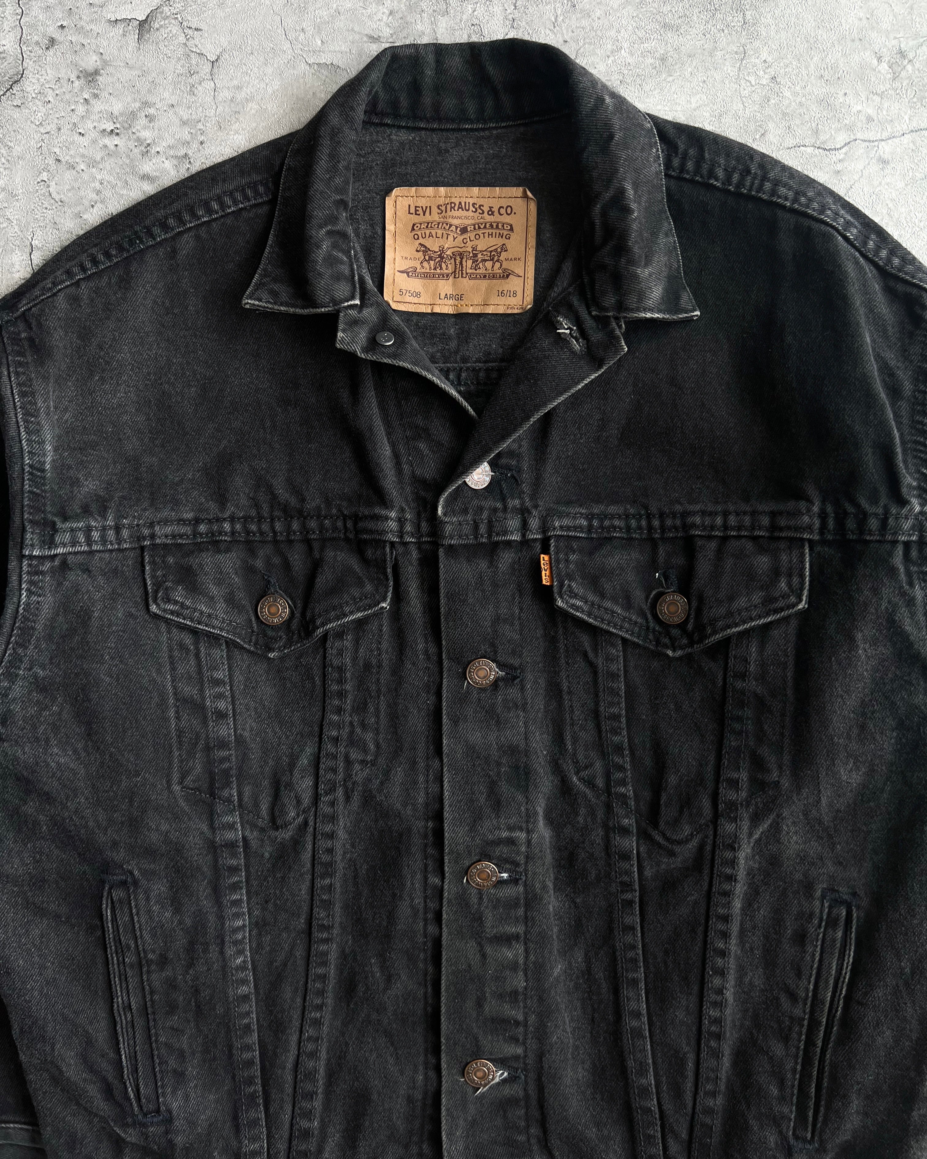 1990S FADED BLACK LEVI'S TYPE III DENIM JACKET (L)