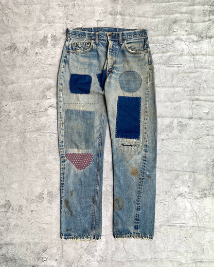 1960S FADED WASHED LEVI’S BIG E 505 PATCHED JEANS (31X30)