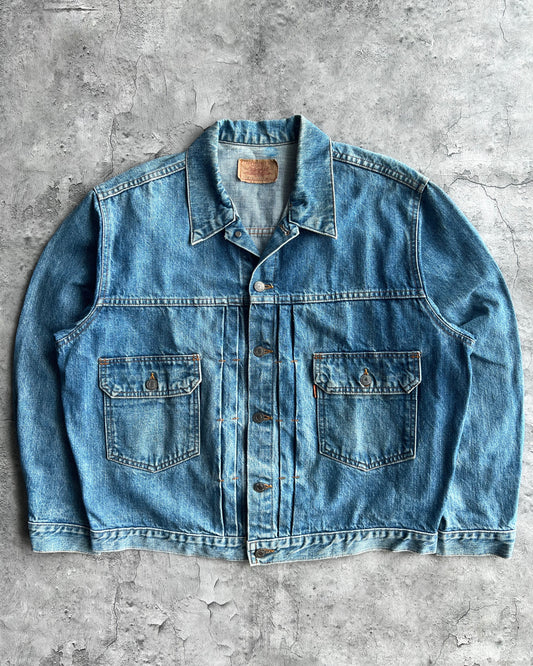 1990S FADED WASHED ORANGE TAB LEVI'S TYPE II DENIM JACKET (L)