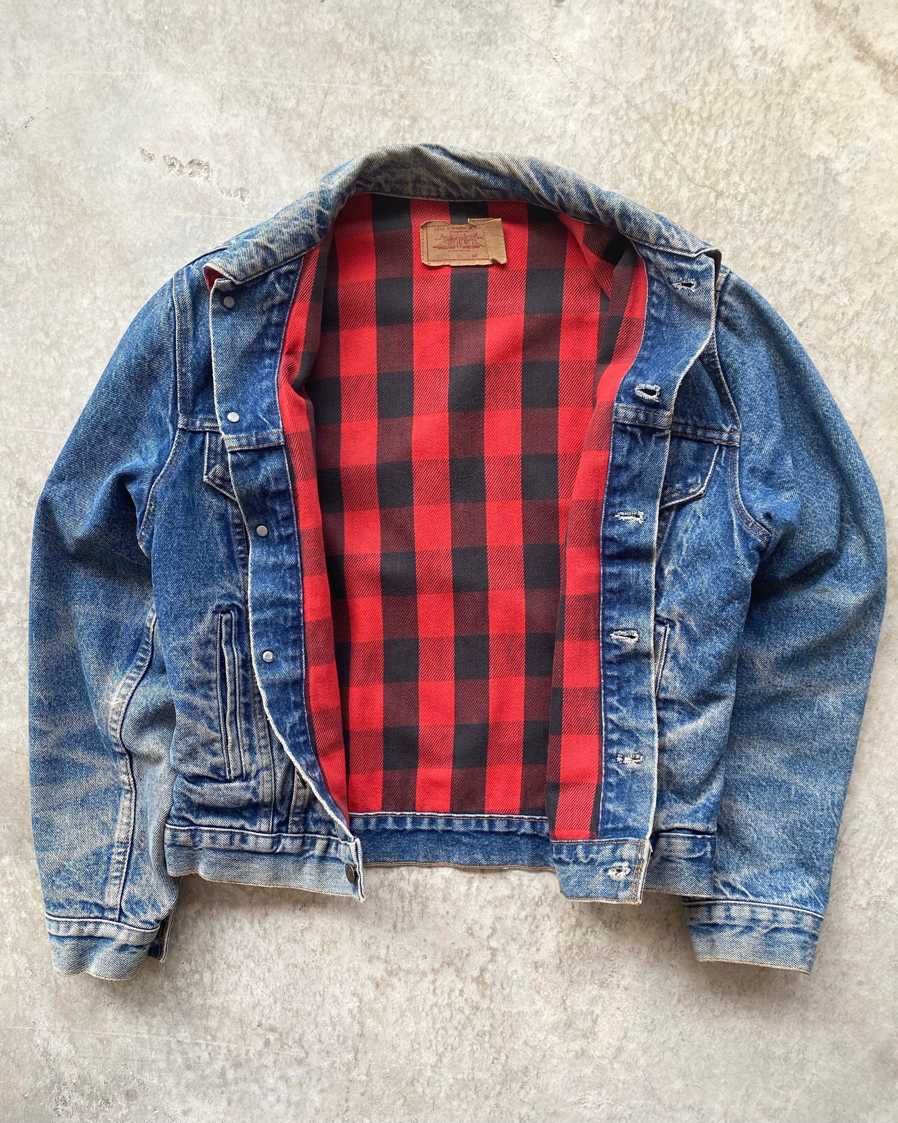 1980S FADED LEVI'S FLANNEL LINED TYPE III TRUCKER JACKET (S-L)