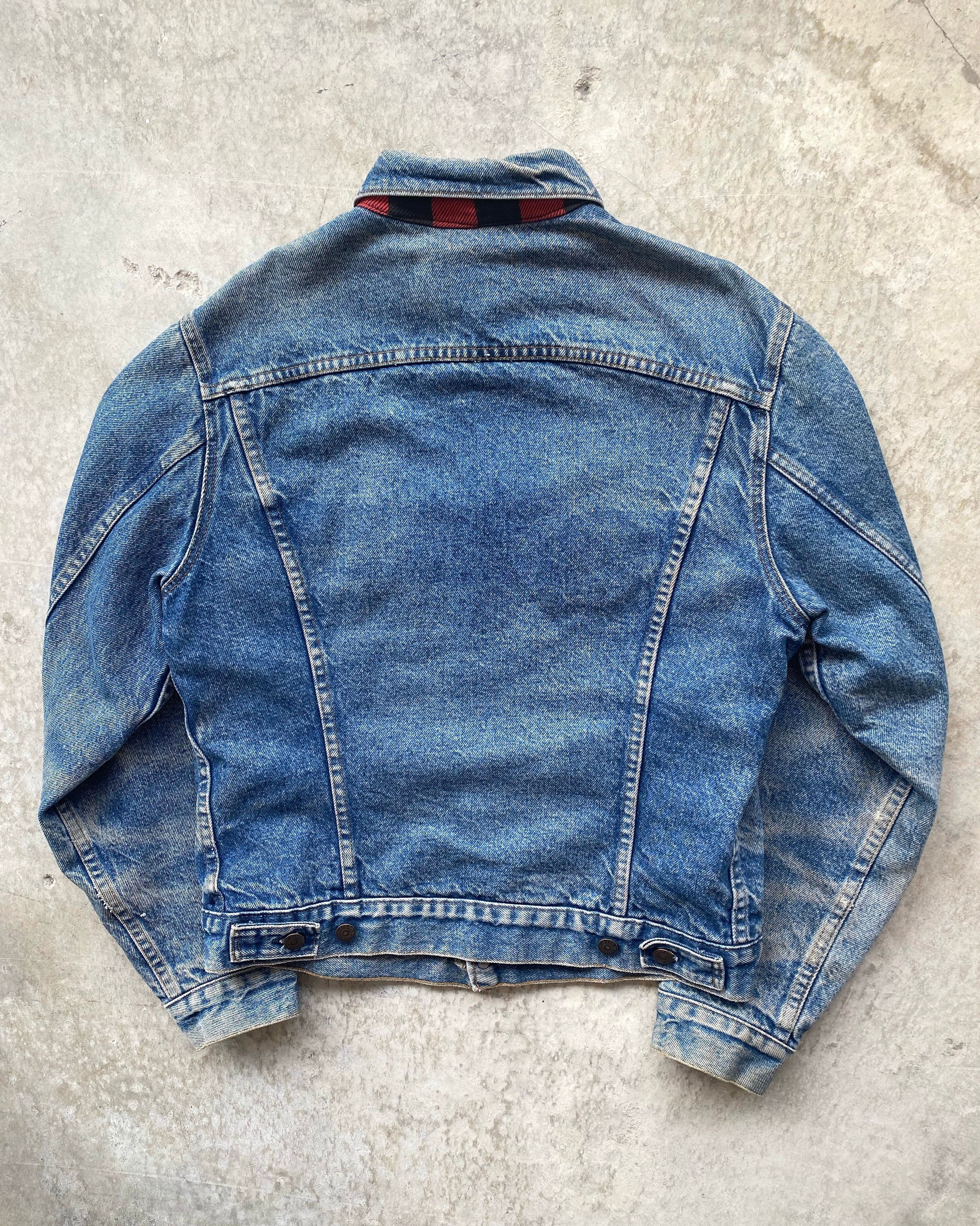 1980S FADED LEVI'S FLANNEL LINED TYPE III TRUCKER JACKET (S-L)