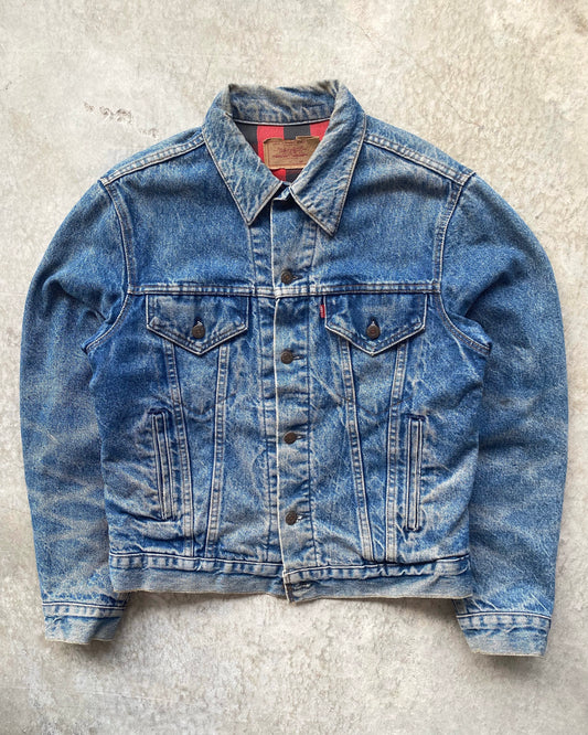 1980S FADED LEVI'S FLANNEL LINED TYPE III TRUCKER JACKET (S-L)