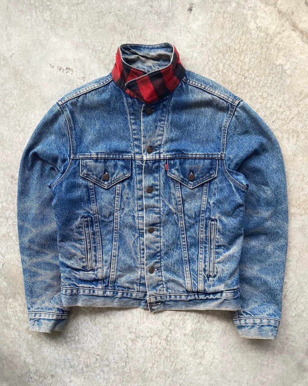 1980S FADED LEVI'S FLANNEL LINED TYPE III TRUCKER JACKET (S-L)