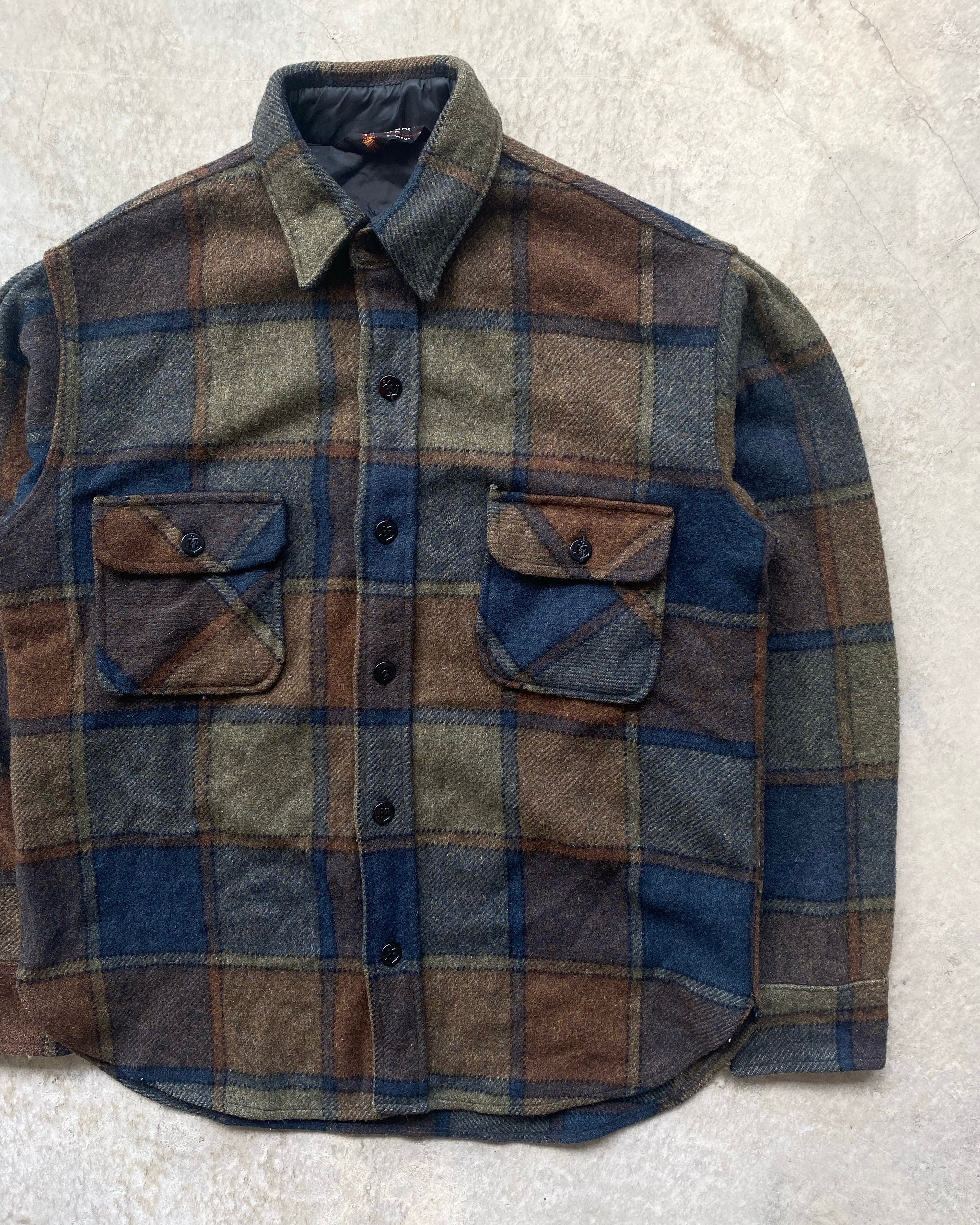 1960/1970S TOWNCRAFT PENNEYS WOOL PLAID FLANNEL (M/L)