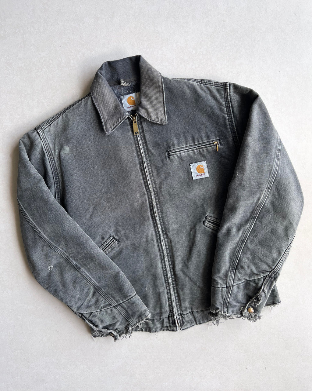 1990S FADED GREY CARHARTT DETROIT WORK JACKET (M)