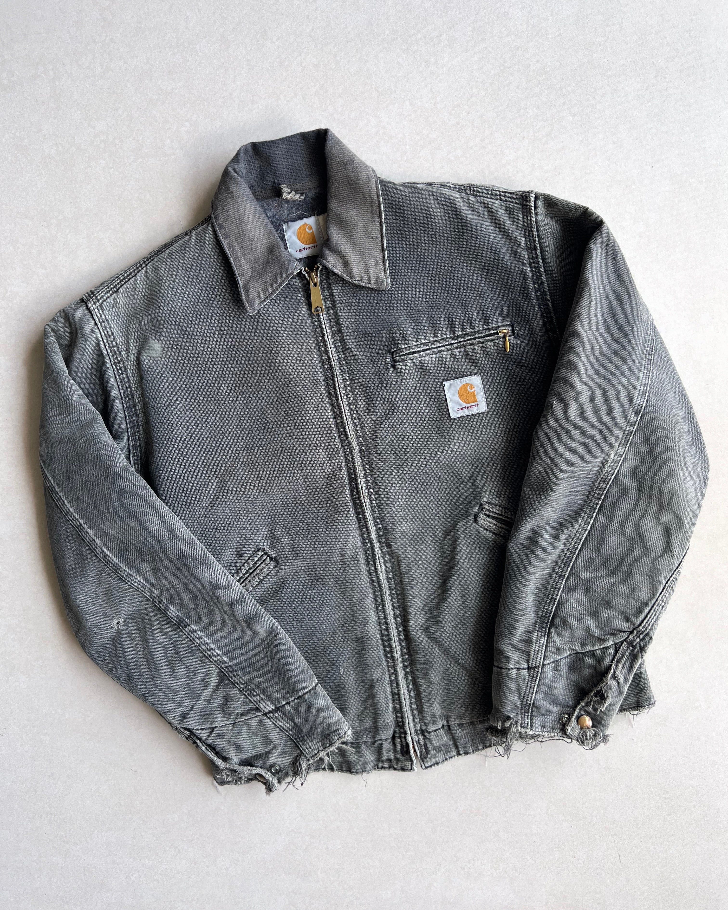 1990S FADED GREY CARHARTT DETROIT WORK JACKET (M)