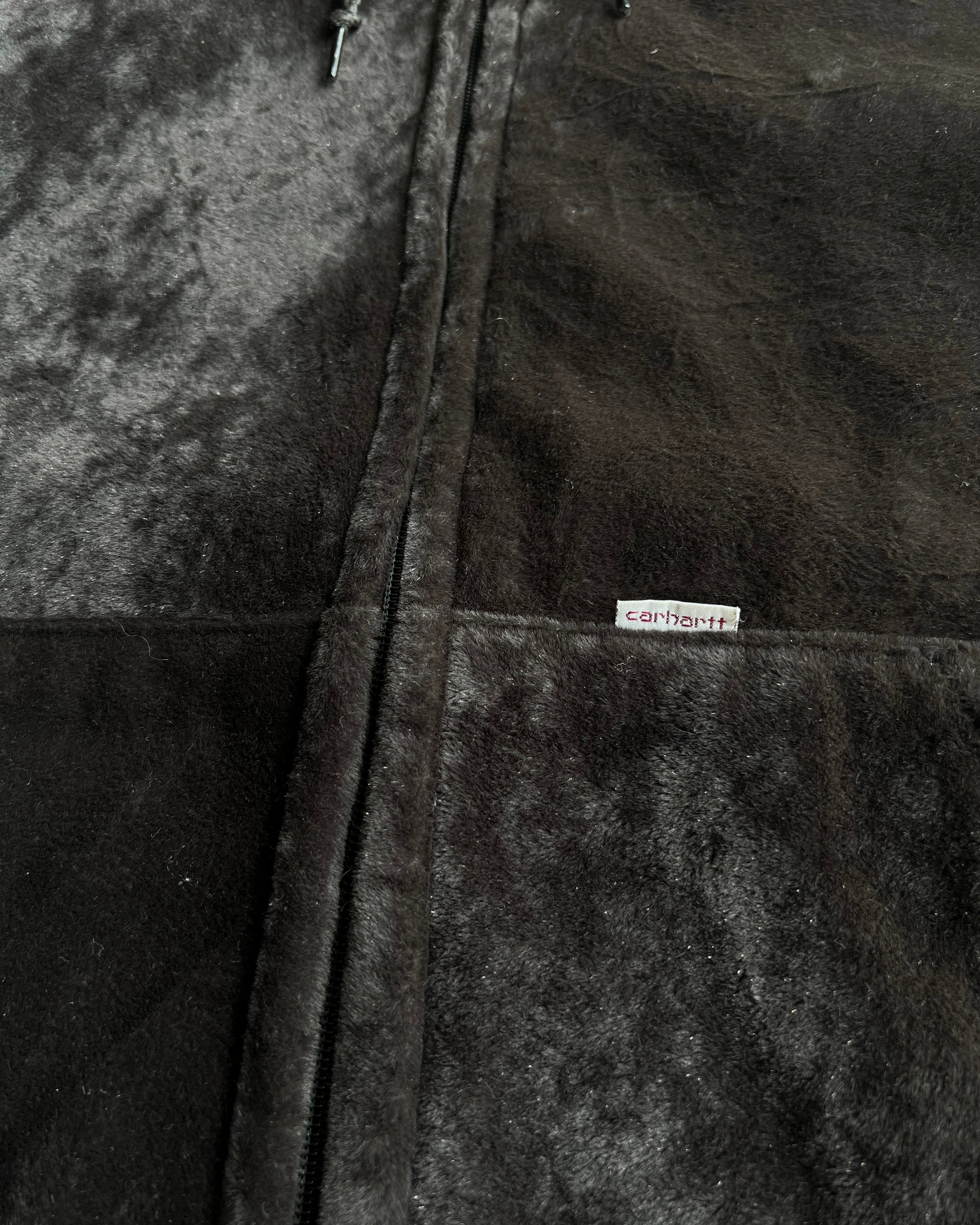 1990S BLACK CARHARTT VELOUR ZIP-UP HOODED SWEATSHIRT (L)