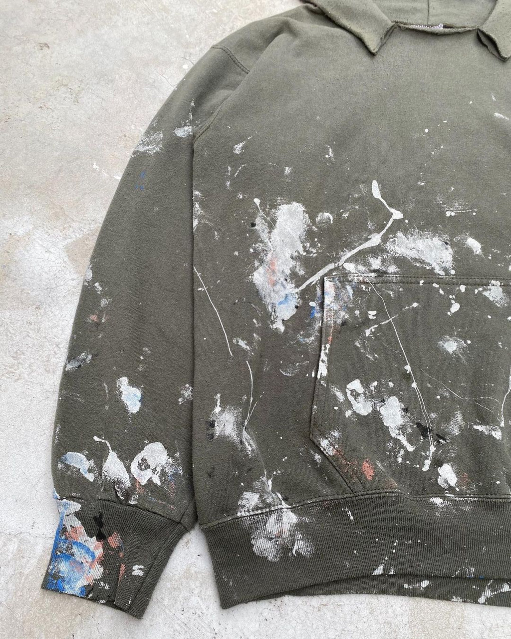 1990s Painted Torn Olive Hoodie