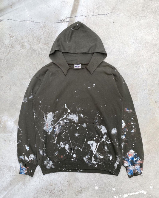 1990s Painted Torn Olive Hoodie