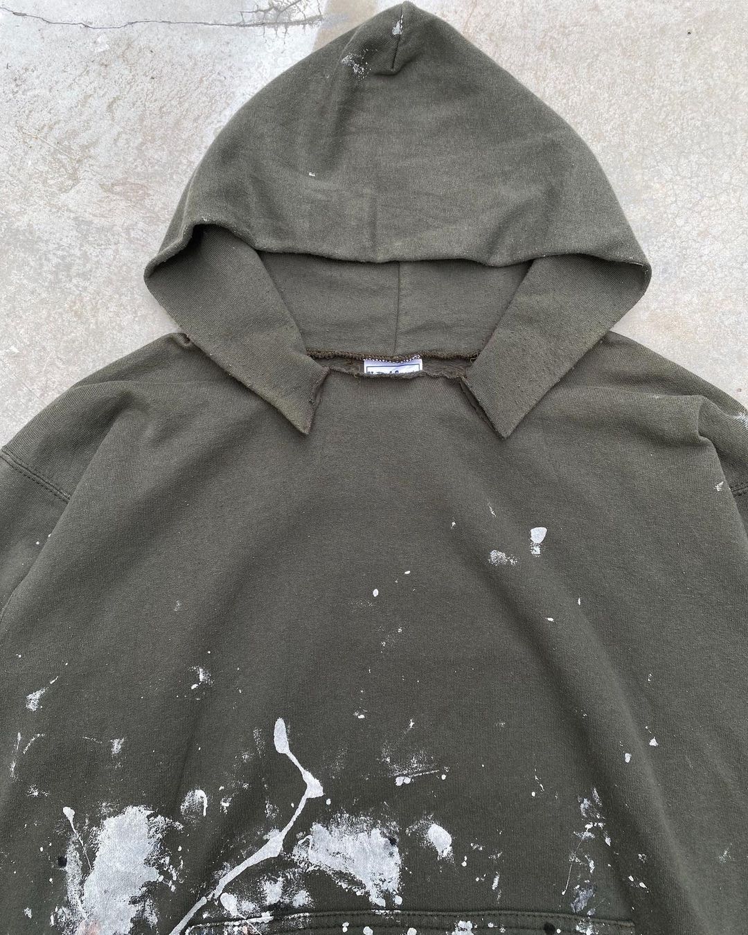 1990s Painted Torn Olive Hoodie