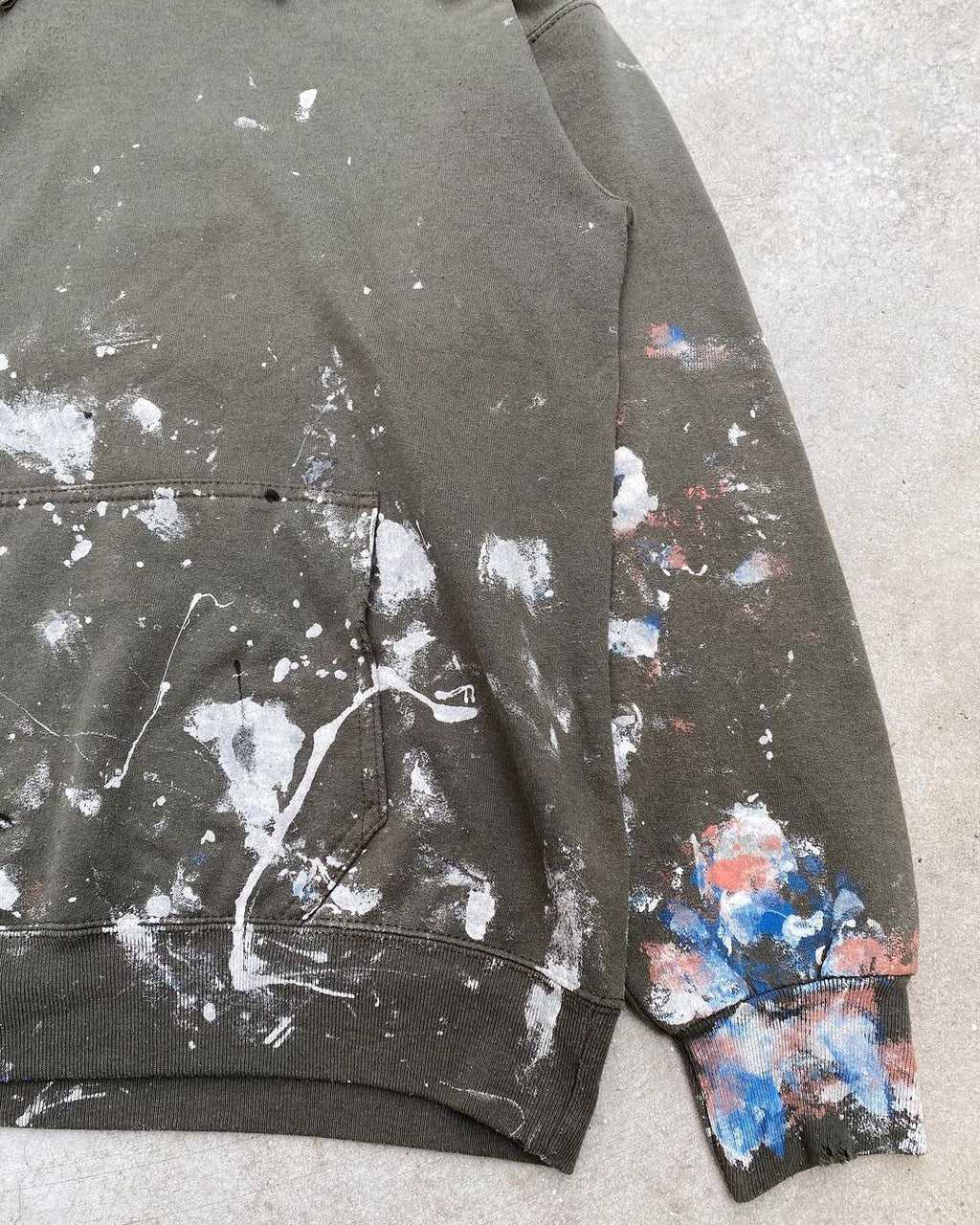 1990s Painted Torn Olive Hoodie