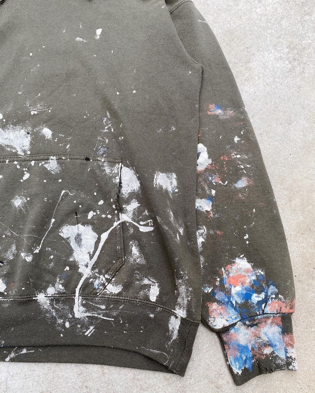 1990s Painted Torn Olive Hoodie