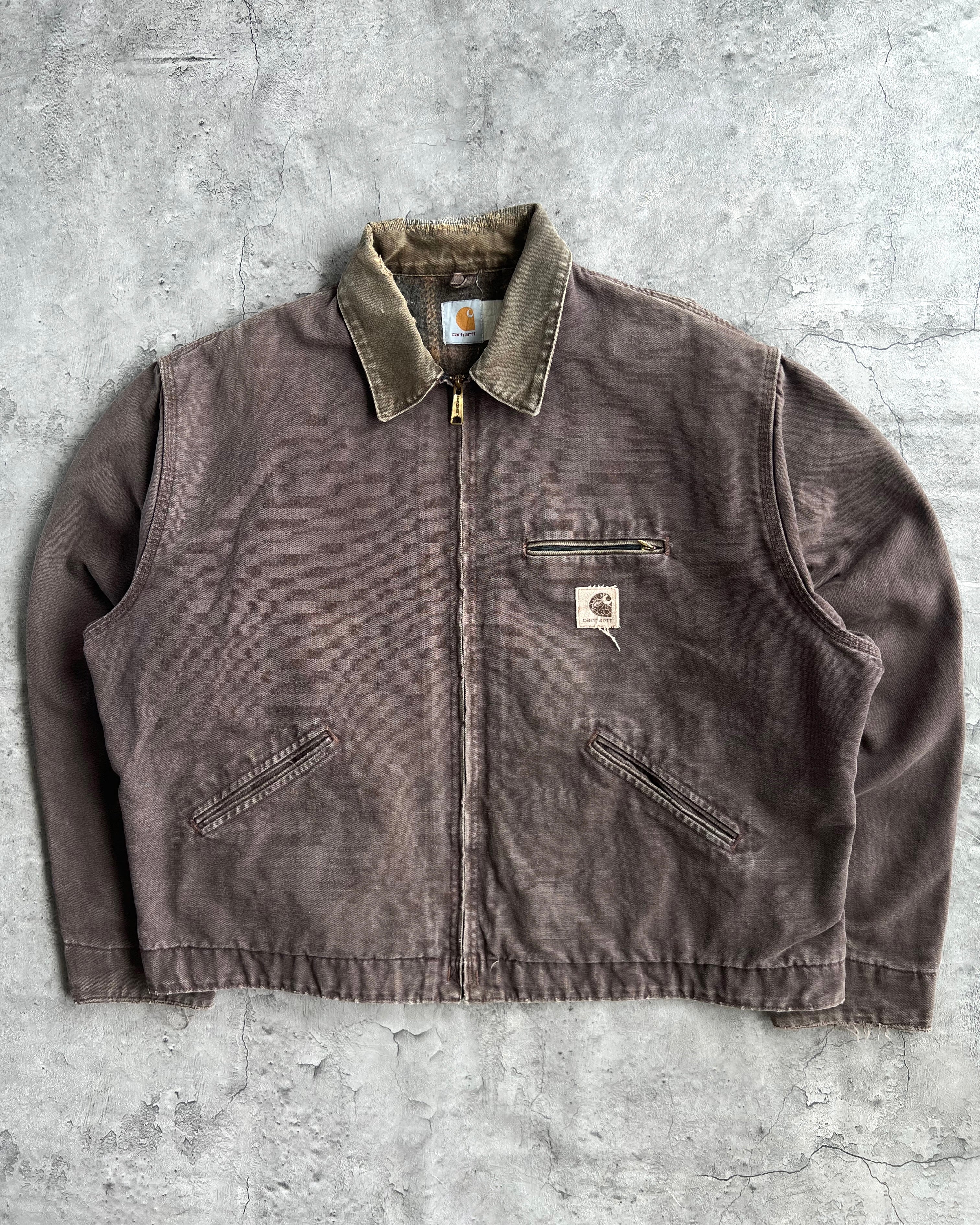 1980S BROWN/MAROON CARHARTT DETROIT WORK JACKET (XXL)