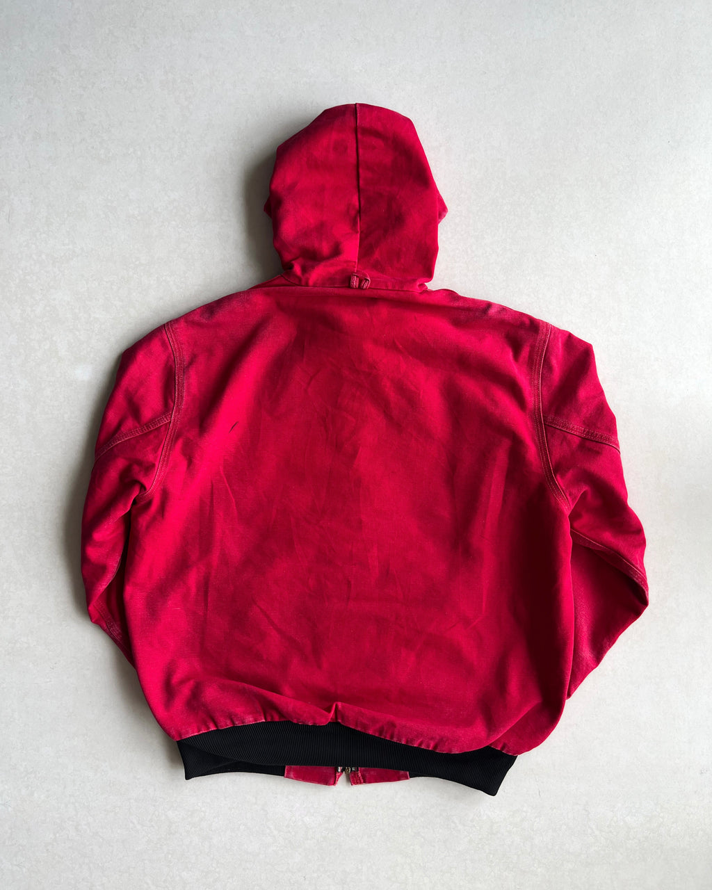 1990S FADED RED CARHARTT HOODED WORK JACKET (L)