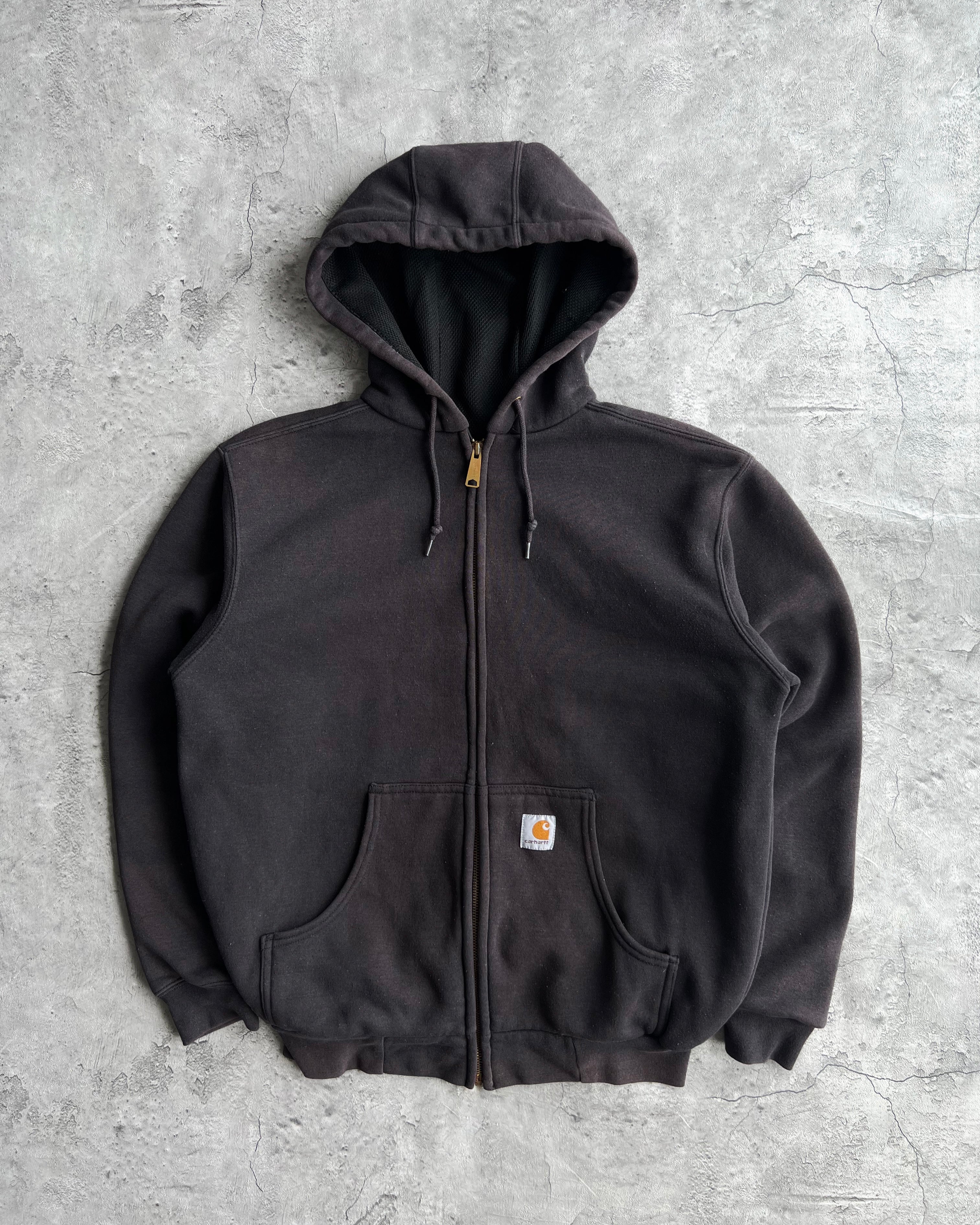 1990S FADED BLACK CARHARTT HEAVYWEIGHT LOGO ZIP-UP HOODIE (M/L)