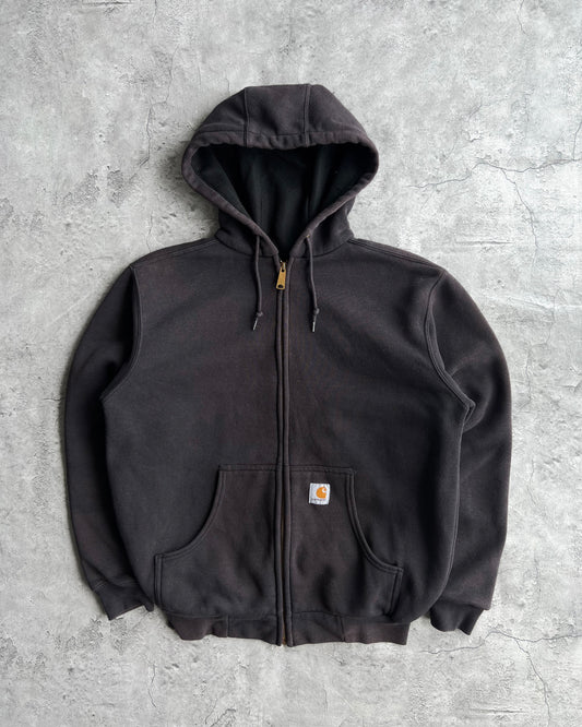 1990S FADED BLACK CARHARTT HEAVYWEIGHT LOGO ZIP-UP HOODIE (M/L)