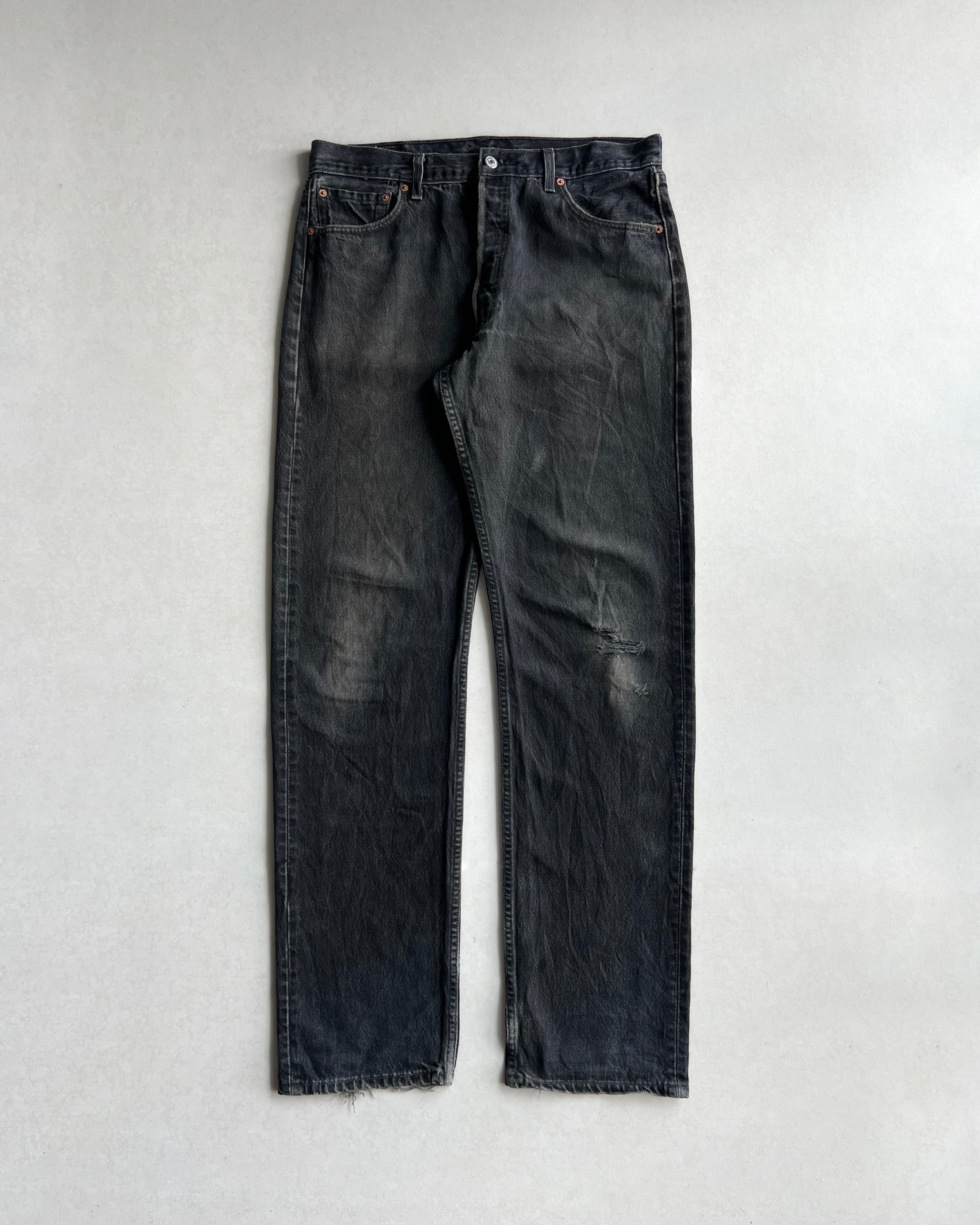 1990S FADED BLACK LEVI'S 501 DISTRESSED JEANS (36X36)