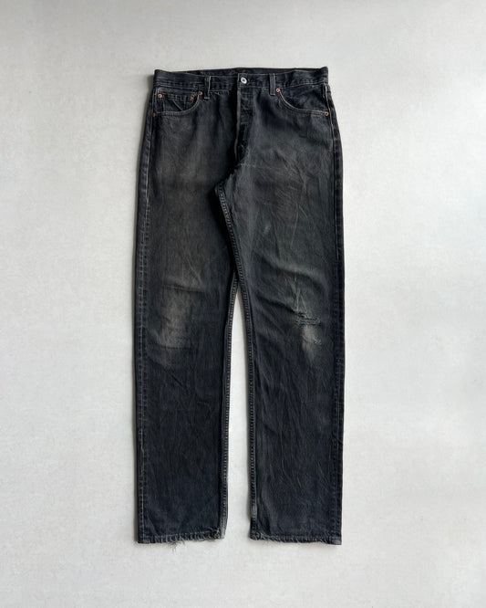 1990S FADED BLACK LEVI'S 501 DISTRESSED JEANS (36X36)