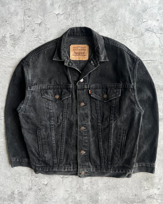1990S FADED BLACK LEVI'S TYPE III DENIM JACKET (L)