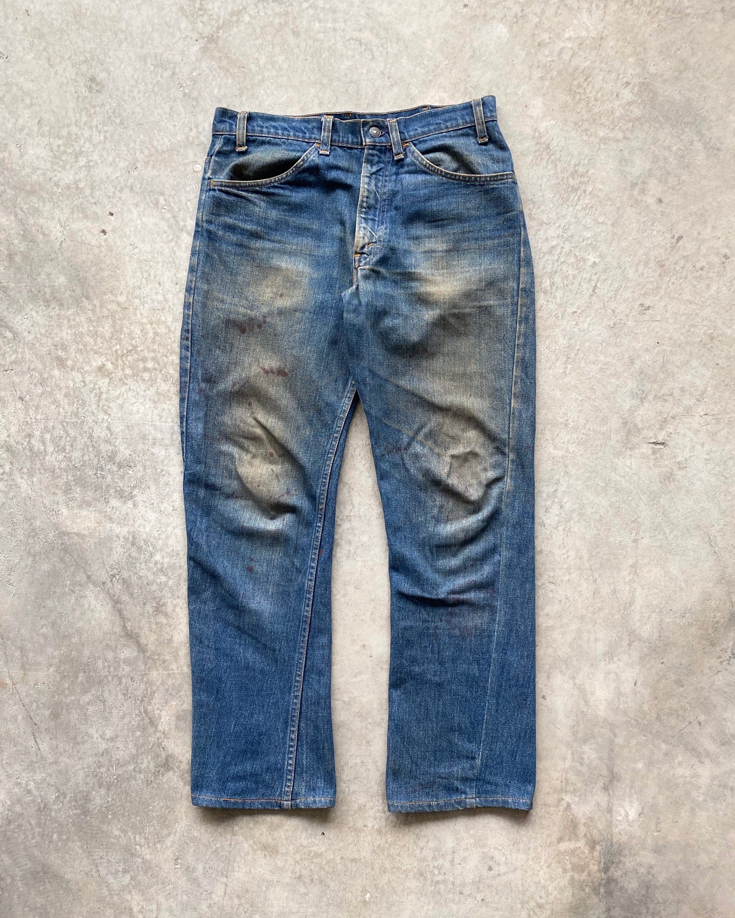 1970S MUD WASHED LEVI'S 646 ORANGE TAB FLARED JEANS (33X30)